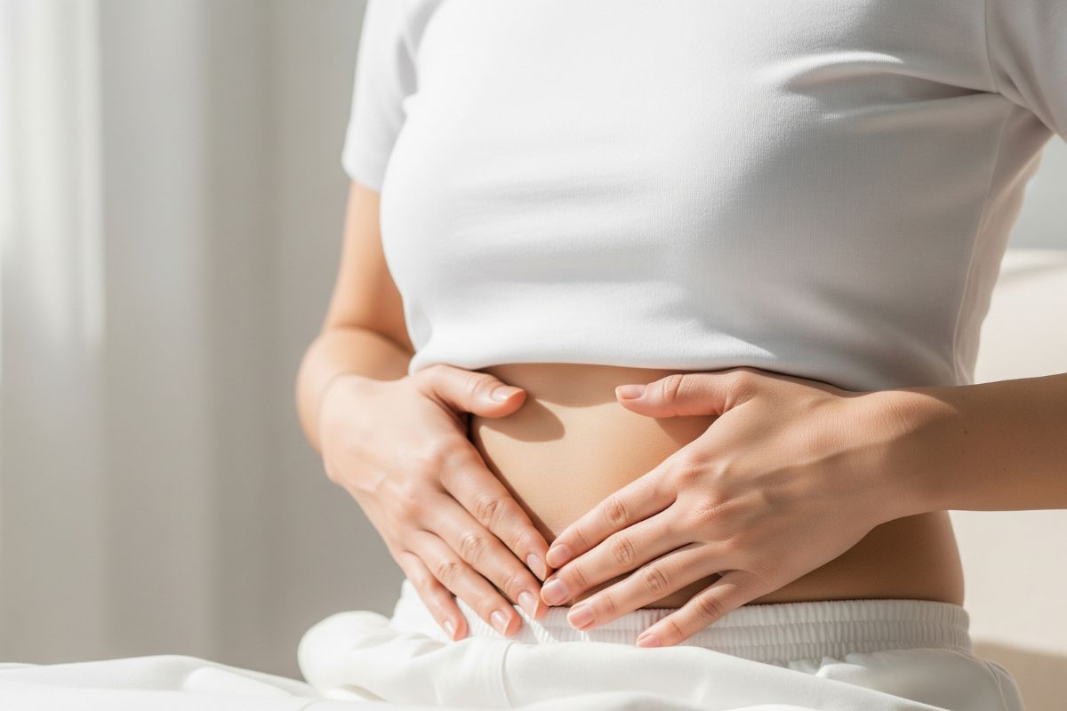 明るいダイニングで、和食中心のグルテンフリーな食事を楽しむ日本人女性の様子。ご飯や焼き魚、豆腐、野菜料理など健康的なメニューが並ぶ
