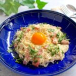 大豆ペーストを使ったヘルシーなソイカルボナーラの盛り付け写真